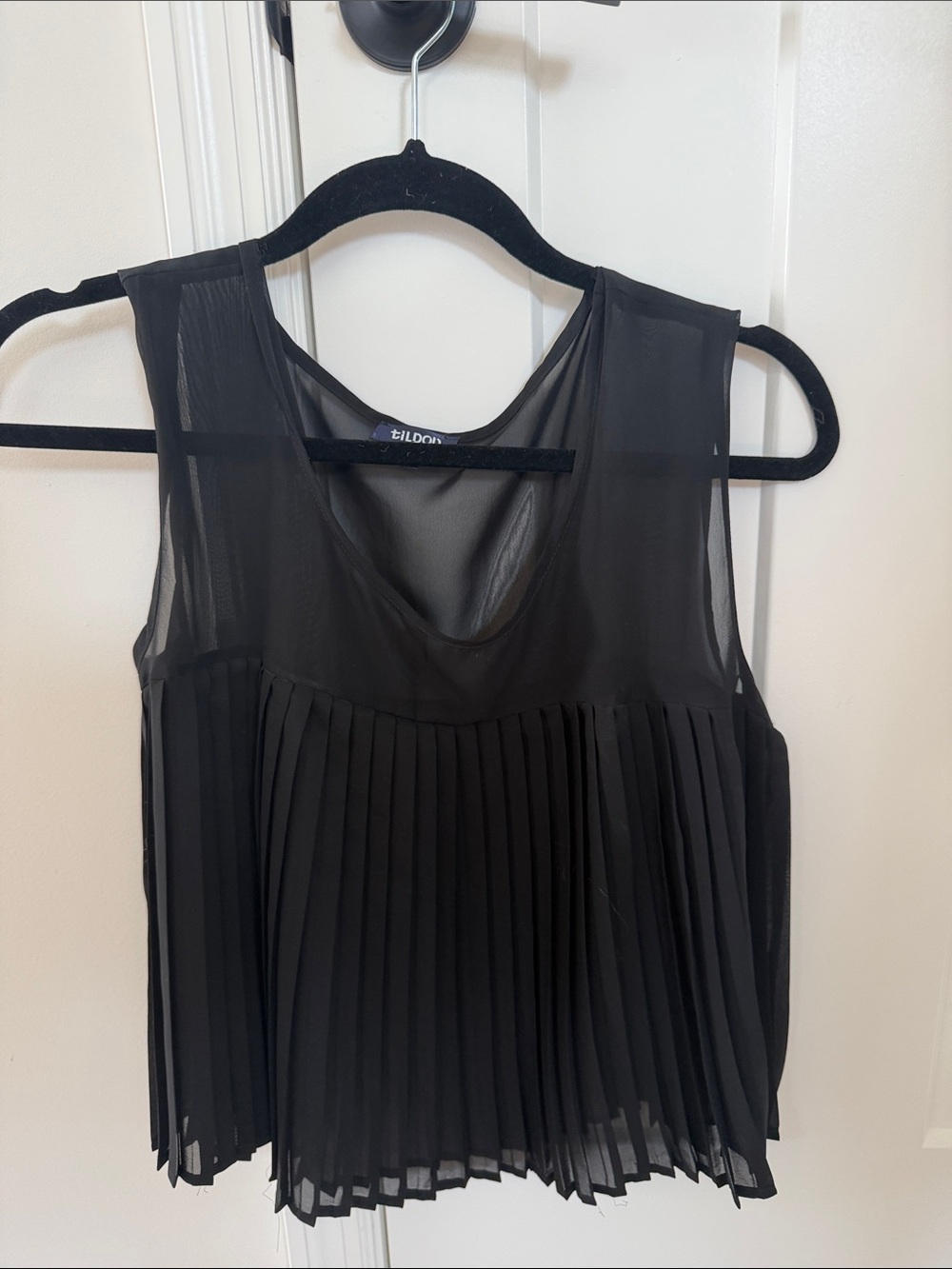 Tildon Black Sheer Pleated Sleeveless Blouse